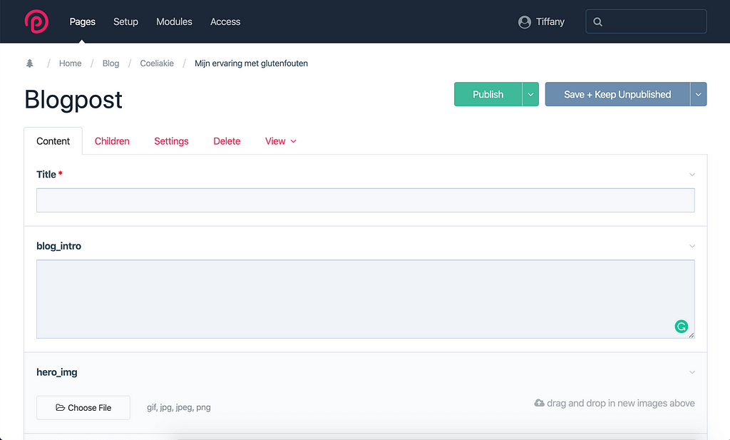Content management systeem Processwire blogpost toevoegen