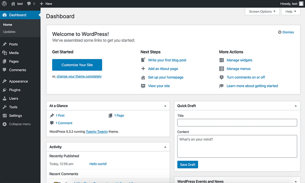 Content management systeem
Wordpress admin omgeving